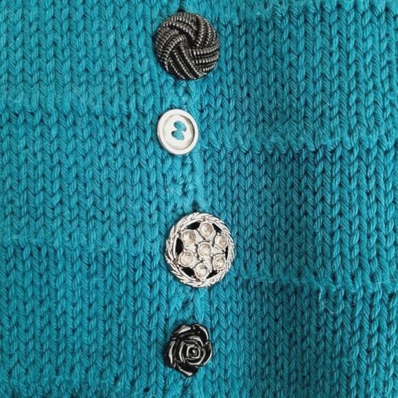 PURE HANDKNIT | Boho Pattern Knit Cardigan Button-Up Sweater Teal Blue Sz S / M - Picture 7 of 13